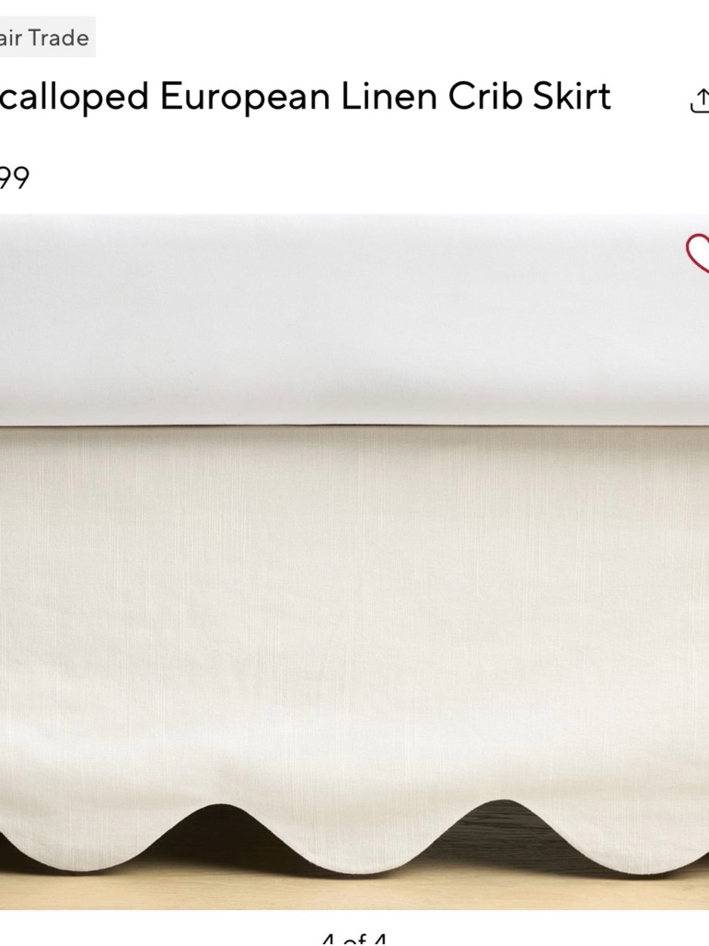 Scalloped European Linen Crib Skirt in White
